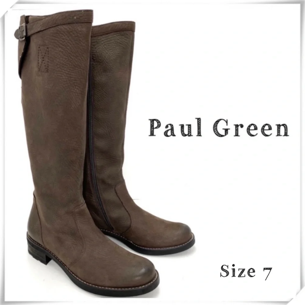 Paul Green Andy High Shaft Knees High Riding Boot in Brown Nubuck Leather